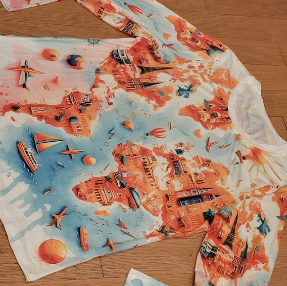 Artfully done world travel map bright orange and turquoise on white background l - Picture 2 of 8